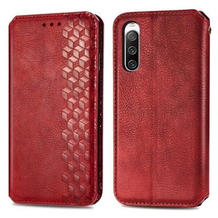 Läderfodral med A Snygg Rhombus Avtryck till Sony Xperia 10 IV - Röd