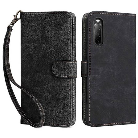 For Sony Xperia 10 II Deksel Mobiltelefondeksel PU-lær RFID-blokkerende skall med stropp