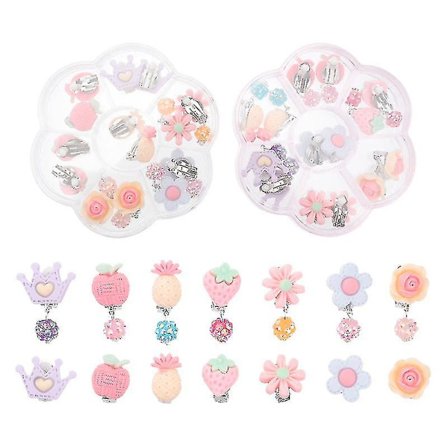 14 par med øreklips for barn, sett med tegneserieøredobber, antiallergiske klipsøredobber, søte klipsøredobber for barn