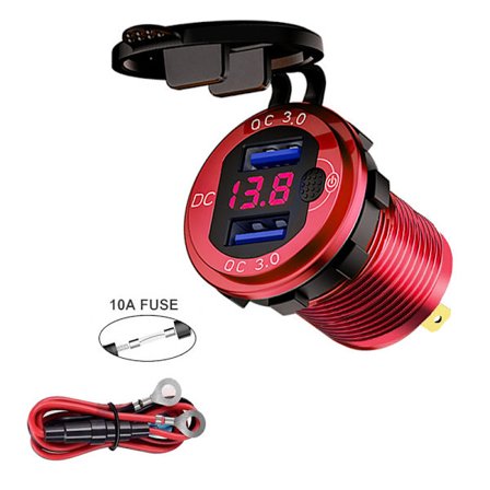 Kjøretøy ladesokkel Rv Båt 12-24v Usb Qc3.0 Telefonlader Med Voltmeter(Rød)