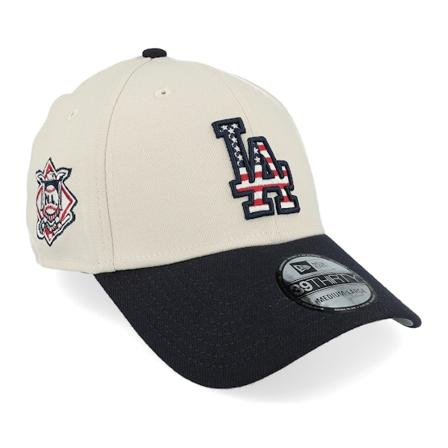 New Era - Los Angeles Dodgers Mlb24 July4 39THIRTY Stone/Navy Flexfit Flexfit Beige Cap - MLB @ Hatstore