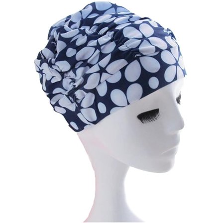 Fargerik Plissert Nylon Stoff Badehette Stor Badehette Varme Kilde Badehetter for Voksne Menn Kvinner Langt Hår, Hvit Blomst