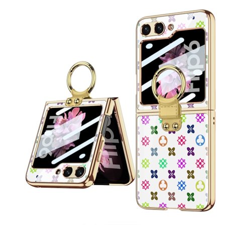 Passer til Samsung z flip6 mobiltelefondeksel galvanisert glass sammenleggbar skjerm zflip6 ringfeste