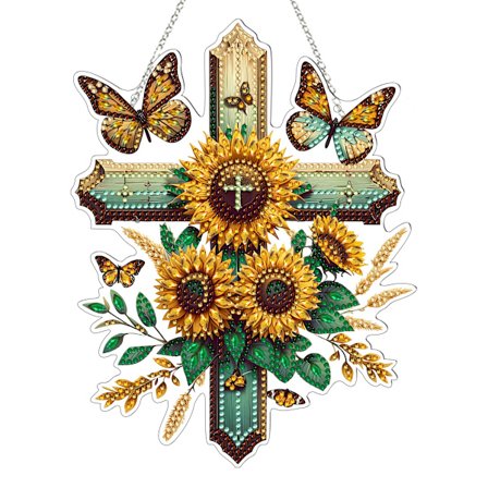 Diamantkunst hængesæt til voksne, solsikkedesign, dobbeltsidet 5D DIY akryl diamantmaleri til væg, vindue, boligindretning