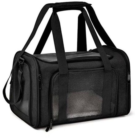 Hund chatte transportveske, ventilerende og sammenleggbar katt transportbur chatte transport med avtagbar-svart lekemadrass-FF-