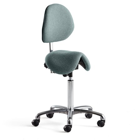 Sattelstuhl DERBY mit Rückenlehne, Textilbezug türkis