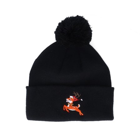 Ho-Ho-Hats - Schwarz pom Mütze - Kids Christmas Reindeer Black Pom - Iconic @ Hatstore