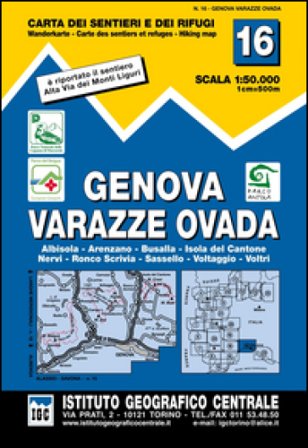 Carta n. 16 Genova, Varazze, Ovada 1:50.000. Carta dei sentieri e dei rifugi NA