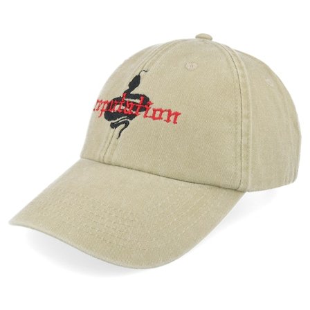 Iconic - Beige unconstructed Cappellino - Snake Reputation Washed Stone Dad Cap @ Hatstore