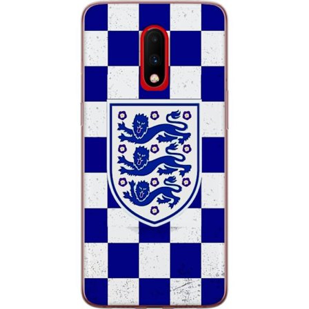 Kompatibel Mobilcover til OnePlus OnePlus 7 Grafisk skakternet mønster i blåt og hvidt med et klassisk heraldisk emblem, retro-inspireret sport- og