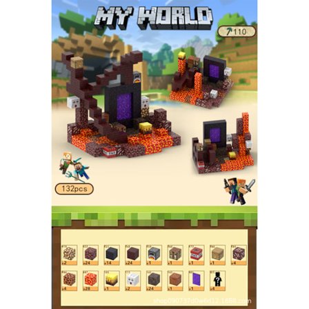 Minecraft Byggklossar, Inklusive 132 Sexsidiga Magnetiska Leksaker med 4 Dockor (Nether Exploration){yh}