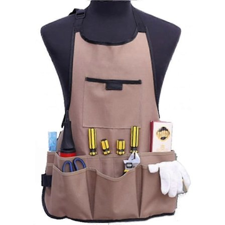 Naisten puutarhaesiliina, puutarhurin esiliina 14 taskulla, 600D Oxford -työesiliina, säädettävä suojaesiliina puutarhatyökaluille (ruskea)
