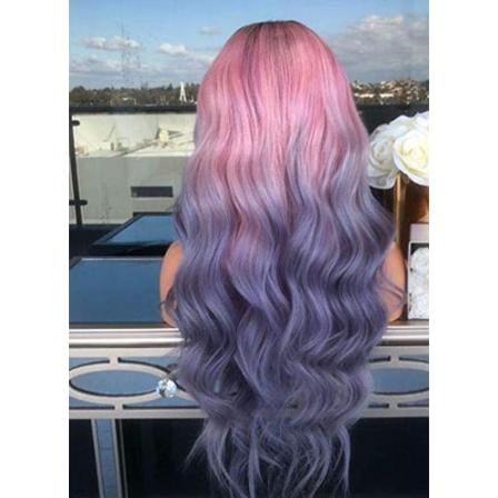 Dameparykk Lang Svart Rosa Blå Gradient Langt krøllete hår Big Wave W25