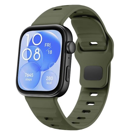 Armband för Huawei Watch Fit 4/fit 4 Pro/fit 3, Vågig Silikonarmband (Armégrön)