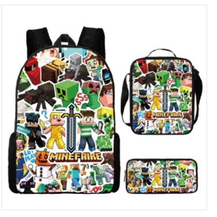 MINECRAFT Reppu My World Pelitarvikkeet Kolmiosainen Reppusetti