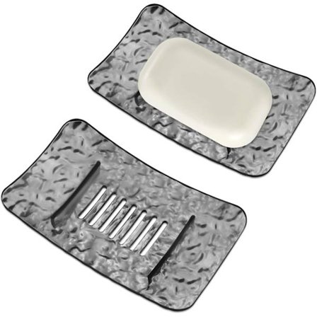 Et sett med to moderne, luksuriøse såpekopper med dreneringsfunksjon, egnet for dusjer, bad, vasker, kjøkken og toaletter. Transparent grå.