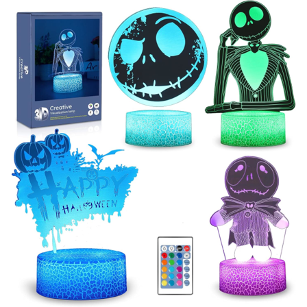 3D Illuusio Anime-lamppu, 4 Kuviota 16 Väriä Vaihtuu Kaukosäätimellä, Joulu- ja Syntymäpäivälahja Halloween-koriste Lapsille Makuuhuoneeseen Halloween