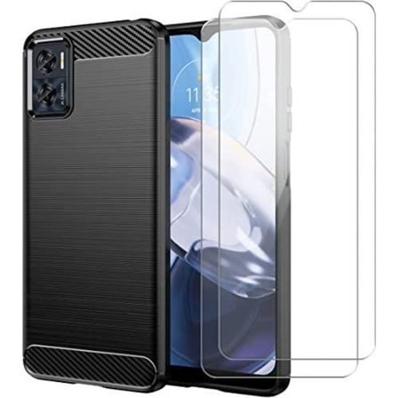 Fodral för Motorola Moto E22 / E22i + 2x härdat glas - Kolfiberfodral Skyddsskydd i härdat glas