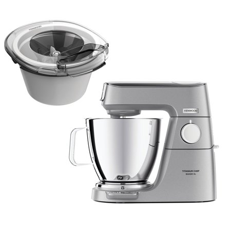 Kenwood KVL85.004SI kjøkkenmaskin + KAX71.00WH iskremmaskin' - 'Hvit/sølv