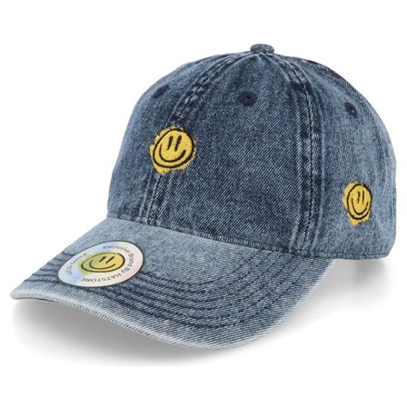 Lucid Smile - Sininen unconstructed Lippis - Trippy Smiley Washed Blue Denim Dad Cap @ Hatstore