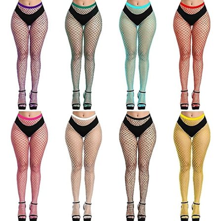 8 Par med Fargerike Fiskenettstrømper Leggings Høy Midje Strømper