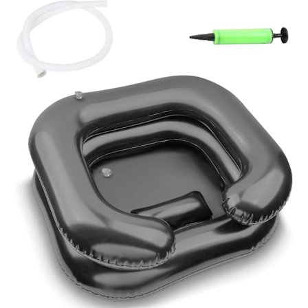 Bærbart oppusteligt hårvaskebassin med hovedpude til ældre og handicappede - Lækagesikkert design, nakkestøtte og afløbsslange, Bla