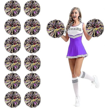 12 stk. Cheerleading Pom Poms med fingerhull Metallisk folie Cheer Pom Poms_Overraskelse