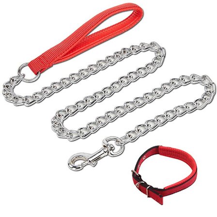 2023 Chain Link Dog Leash Anti Chew Strong Anti Bite Dog Leash Comfortable Soft Padded Handle For Medium Large Dogs