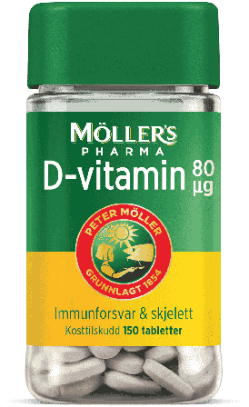 Møllers vit-D tab 80μg, boks av plast, 150 stk