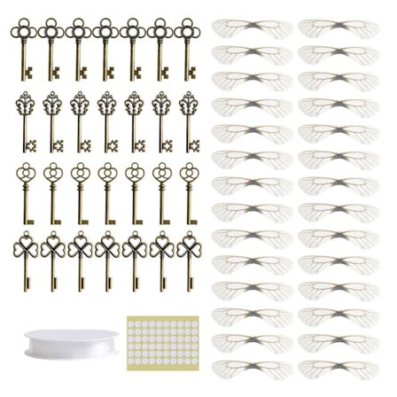 Flyvende Nøglecharms med Dragonfly Vinger & Line Skeletnøgler til DIY Dekoration [DB]