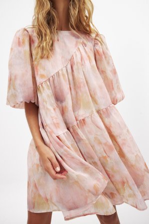 NA-KD Puff Sleeve Ruched Mini Dress - Kjoler med pufærmer - Flerfarvet - EU 42