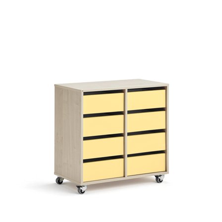 Student storage CASPER, 8 drawers, birch, dark pink
