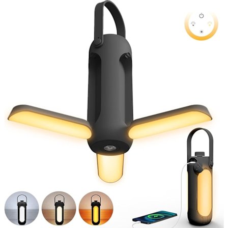 Oppladbar sammenleggbar campinglampe (svart og grå), 10000mAh LED-campinglampe med 3 dimmemoduser for telt, utendørs piknik, fotturer eller innendørs 