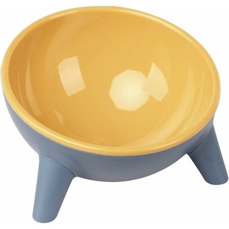 Højt og skråt kattefad Anti-tip trekantbasefad Sød madskål Cervikal rygsøjlebeskyttende skål til kat hund (gul)