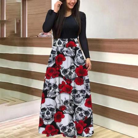 Damer Maxiklänningar Med Rund Hals Och Långärmad Halloween-klänning