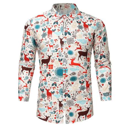Men Snowman Print Toppar Långärmade Button Down Julskjortor