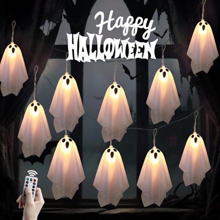 10 LED Kummitus Halloween Valot – 250 cm, 8 Valotilaa, Vedenkestävä Kummitusmainen Kummitusvalosarja Sisä- ja Ulkokäyttöön_TF_TF