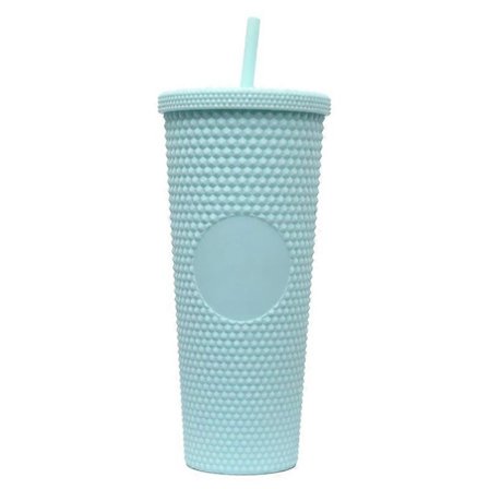 710 ml Bærbar Studded Tumbler med Låg og Sugerør, Iced Coffee Kopper, Dobbeltvægget Glat Kop PNE