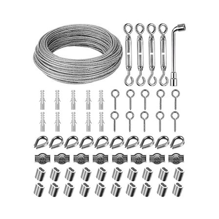 30M 3mm Stålwire Kit, 304 Rustfrit Stål Spændingswire, Stålwire Dækket med Spændingskit