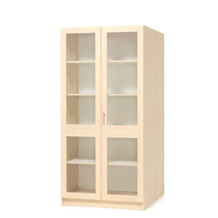 Lagerschrank THEO aus Holz, mit hohen Glastüren, 1000x470x2100 mm, Birke