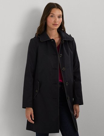 Lauren Ralph Lauren Faux-Leather-Trim Hooded Coat - Navy - S