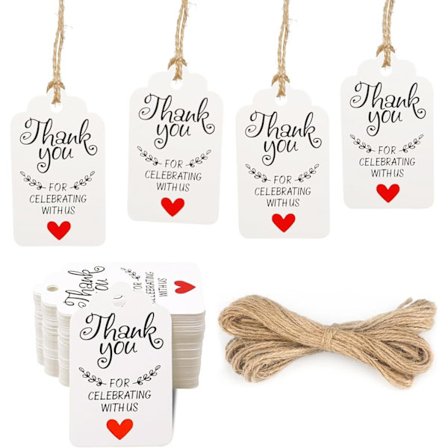 Tak Tags 200 stk. 3x5 cm Hvide med Jutesnor til Festligheder, DIY Kunsthåndværk, Bryllupsfødselsdagsfestgaver