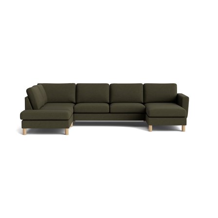 Haven U-sofa, højrevendt - Loop Grøn - 206x327x86cm - Komfortabel U-sofa med slidstærkt grønt Loop stof og rummeligt design - Perfekt til afslapning