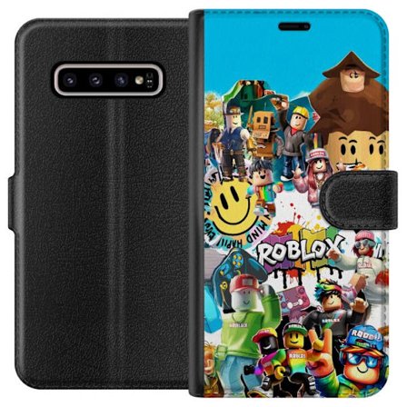 Samsung Galaxy S10+ Lompakkokotelo Roblox Collage leikkisä ja värikäs pelimotiivi ikonisilla hahmoilla