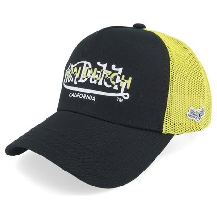 Von Dutch - Svart trucker Keps - Twin Logo Yellow/Black A-Frame Trucker @ Hatstore