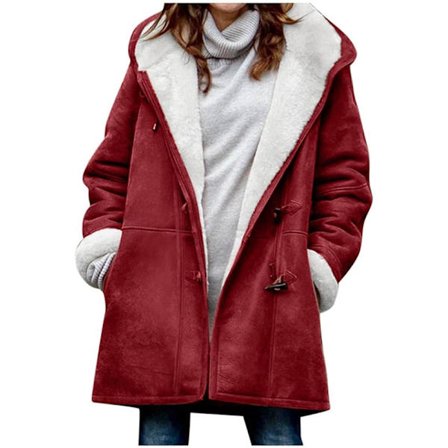 Damefrakker Vinterutsalg Plus Size Dame Fleeceforet Jakke Hetter Lomme Ull Casual Hettefrakker Hornknapp Casual Varm Jakke Trench