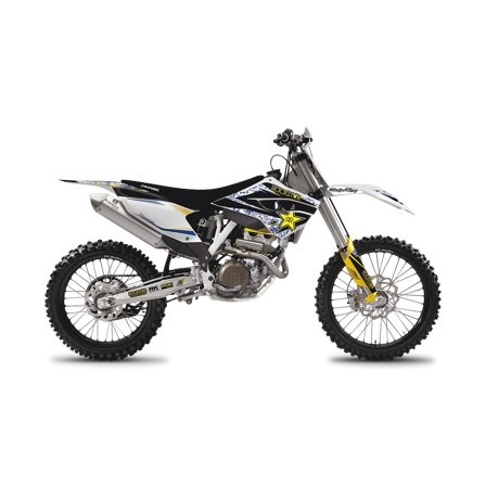 Kit Complet d’Autocollants+Housse de Selle Blackbird Rockstar Energy Blanc–Bleu-Noir - Husqvarna FE 350 2017-2019