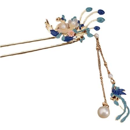 Valnötssteg Shake Hårnål Färgbevarande Hanfu Hårtillbehör Fransad Hårnål Bränd Blå Cloisonne (Färg: A, Storlek: En Storlek)