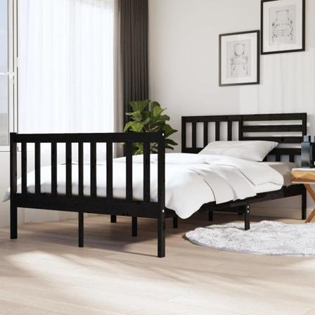 Vidaxl Sängram Svart Massivt Trä 140x190 Cm Svart
