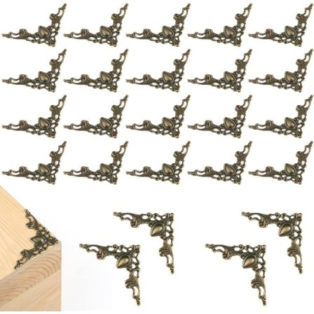 24 kpl metallikulmasuojat, laatikon metallikulmat koristeltuihin puulaatikoihin Kirja-albumi (antiikkipronssi)